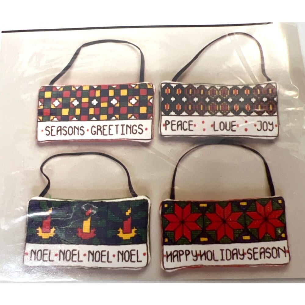 4 Stained Glass Christmas Ornaments/Door Hangings Cross Stitch Kit By Happy Thin